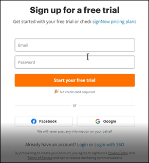 SCRRENshot of free trial sign up box